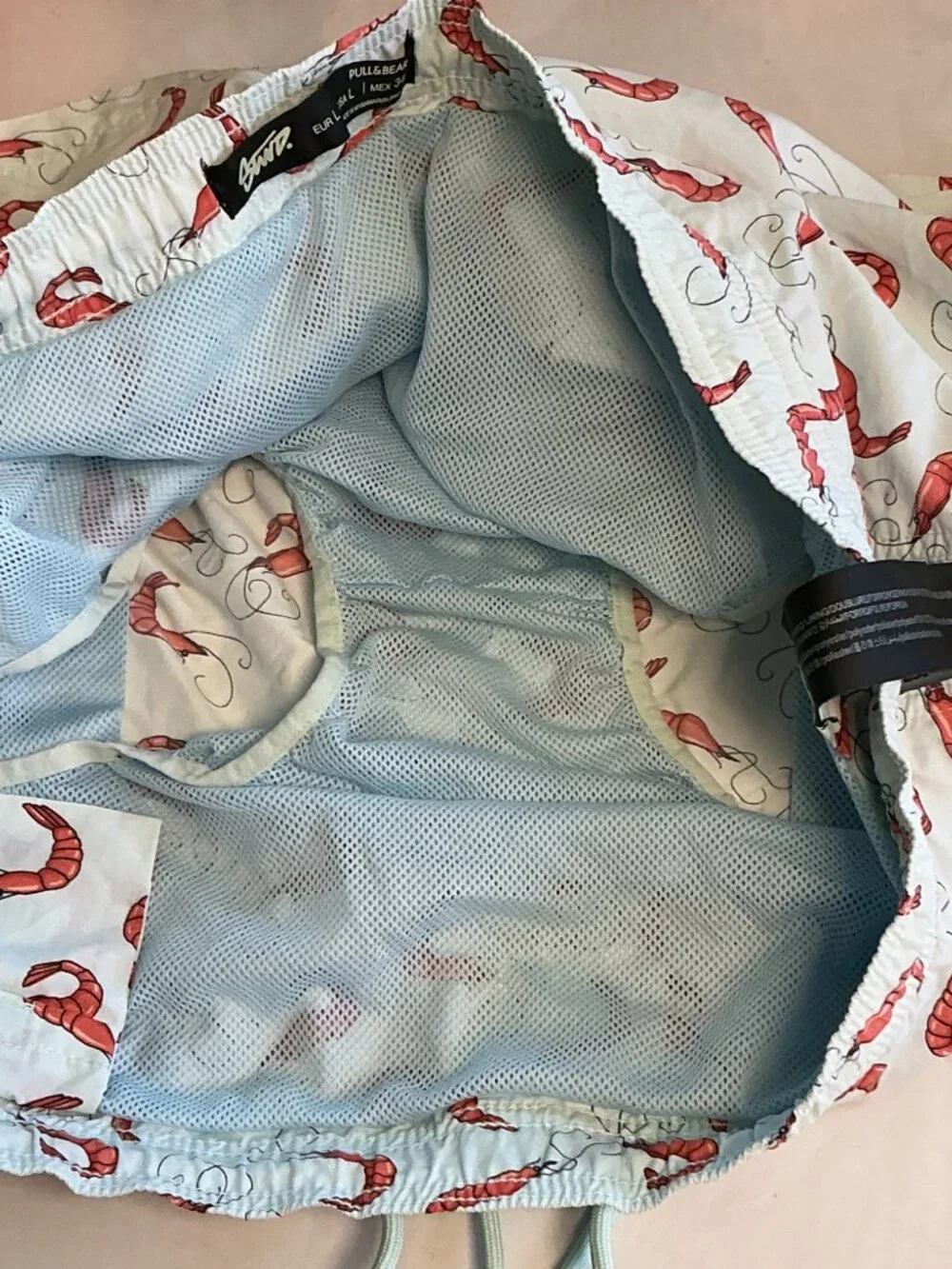 Pull&Bear STWD Lobster Print Men’s Swim Trunks Size Large
